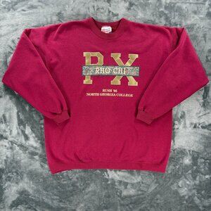 VTG Hanes Rho Chi Sweatshirt XL Maroon 90s Greek Letter Rush 1995 USA Made Frat